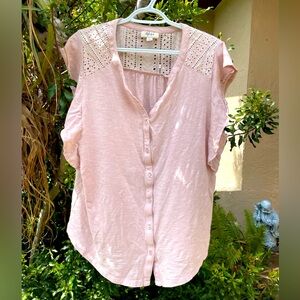 Pink Flutter Sleeve Button Down XXL